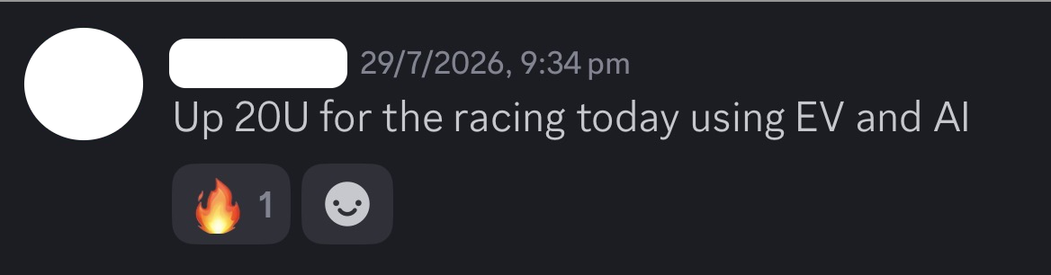 Beta member: up 20 units for the racing today using EV and AI