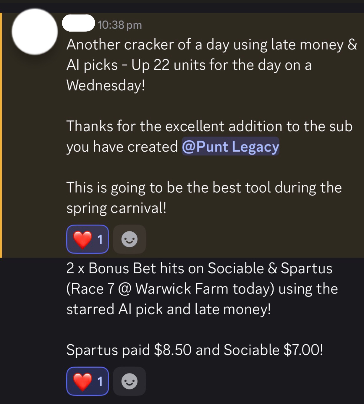 Beta member: up 22 units on a Wednesday, best tool for the spring carnival