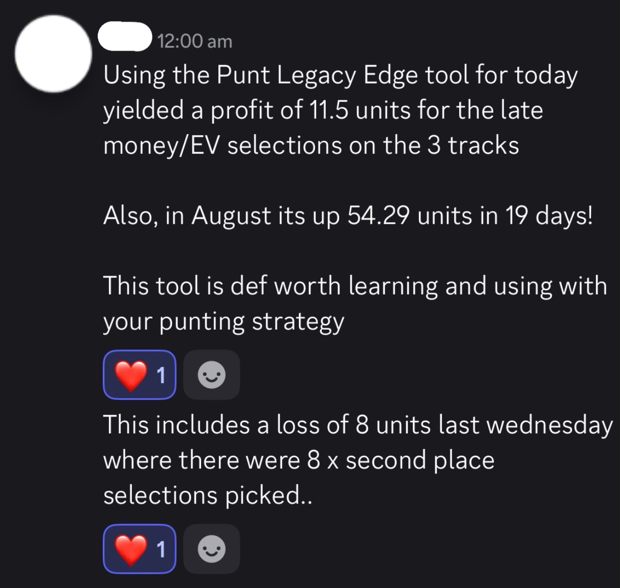 Beta member: up 54.29 units in 19 days — honest, includes an 8-unit down day