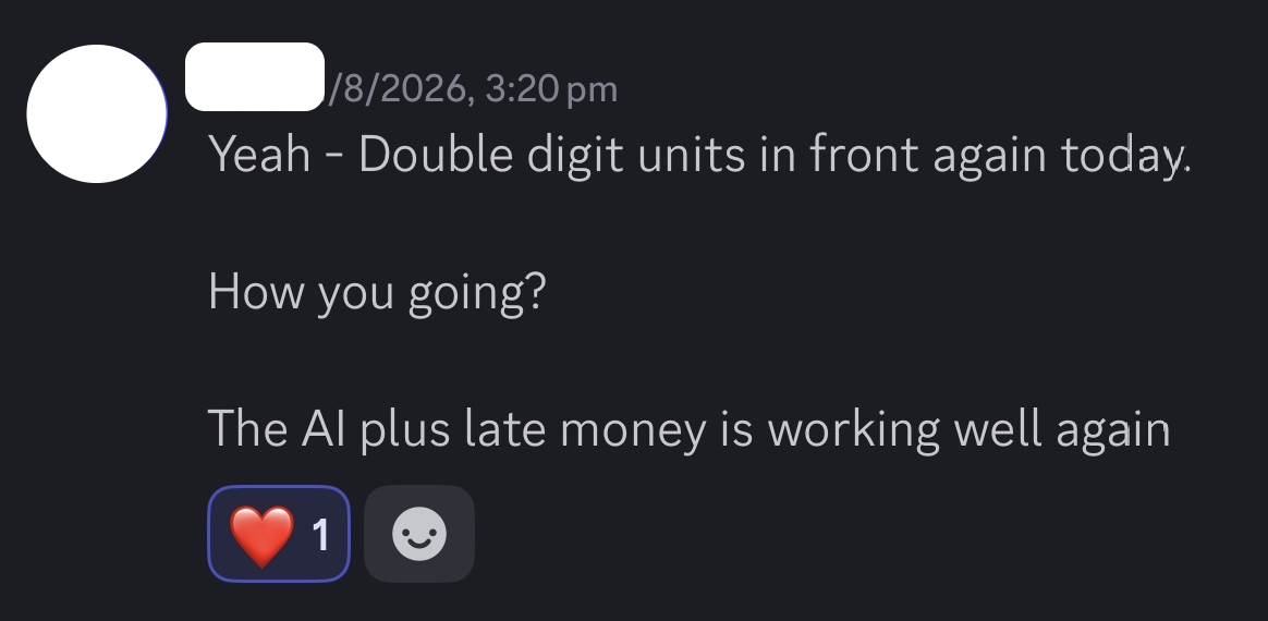 Beta member: double-digit units in front, AI plus late money working well