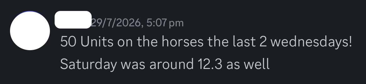 Beta member: 50 units on the horses the last 2 Wednesdays