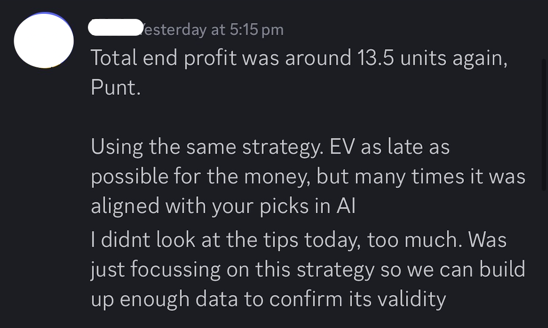 Beta member: total end profit again, aligned with your AI picks